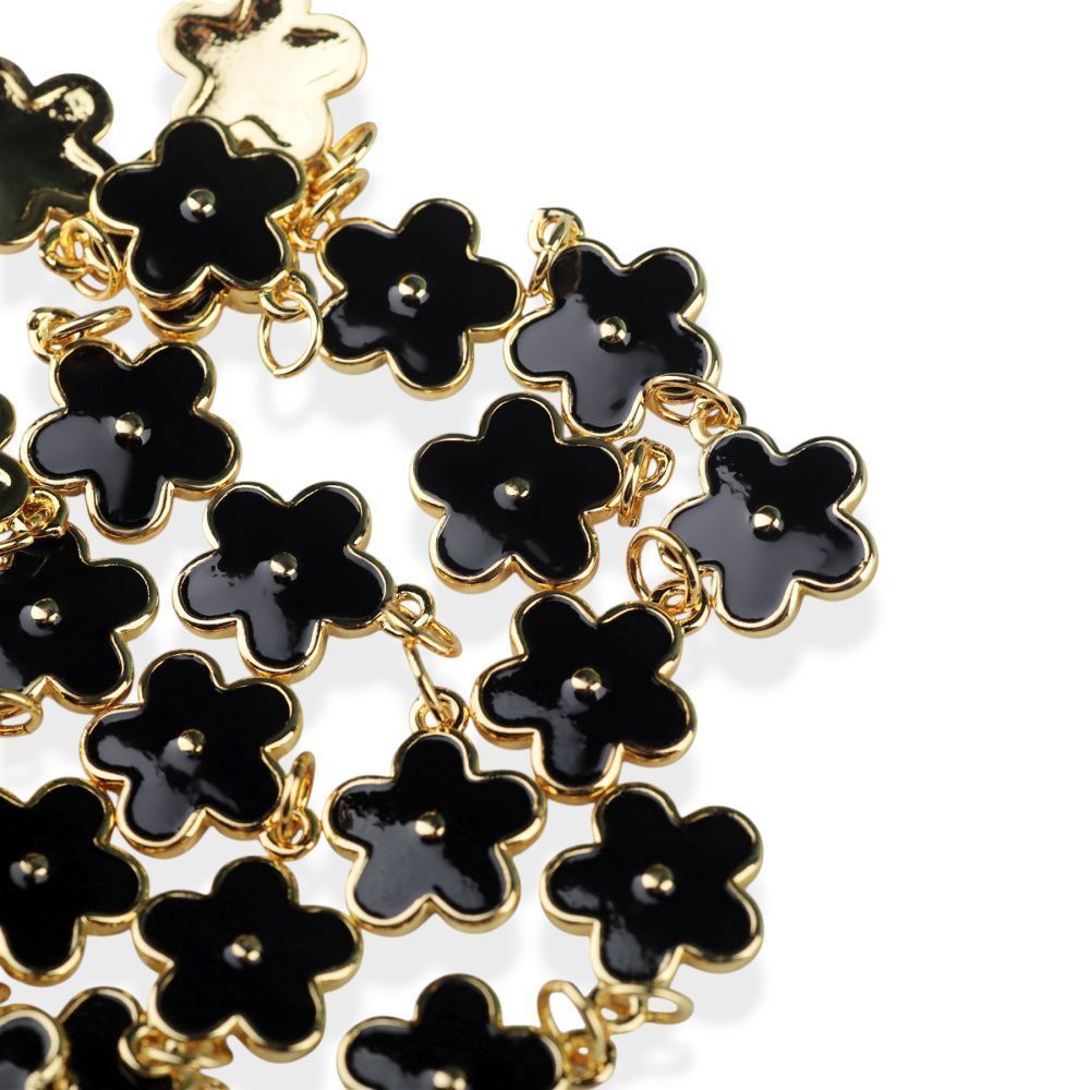подвеска металл "незабудка", позолота/чёрный, 14.5x12x1.3 мм