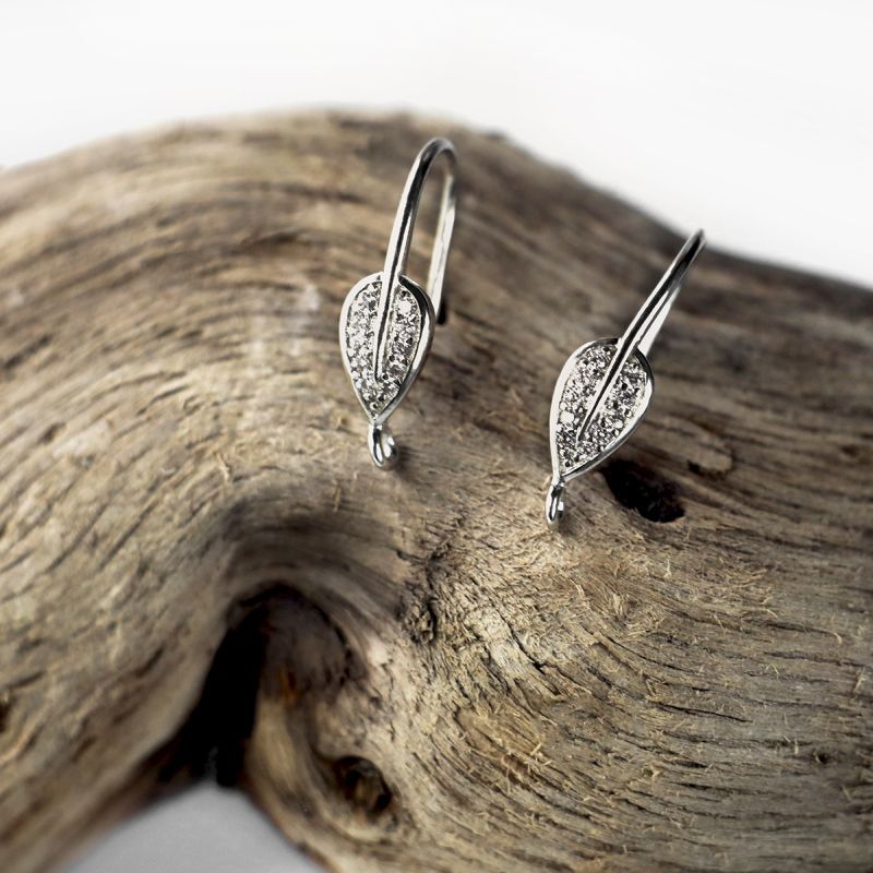 швензы "фолио", с цирконием, цвет платина, 17.5x5 мм 