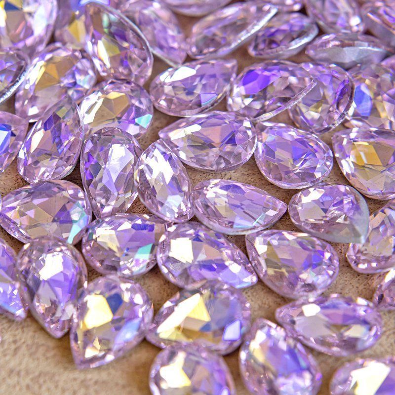 кабошон стекло кристалл, каплевидный, цвет lt.pink ab, 14х10 мм