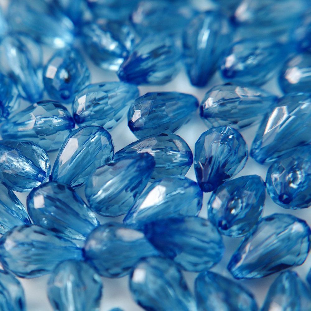 бусина капля граненая, акрил, цвет стальной синий, 12х8 мм