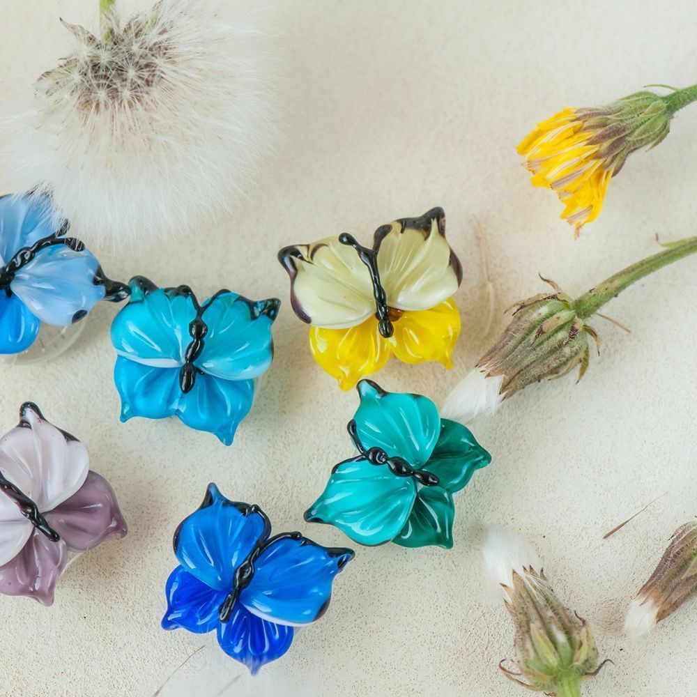 бусина, мурано "бабочка", фигурная, изумрудный, 20х20 мм