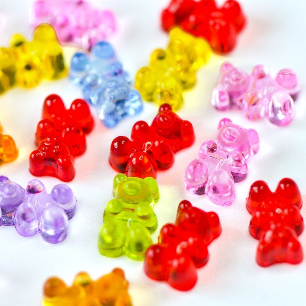 бусина, акрил, "медвежата-джелли",  мармеладные мишки,  прозрачный микс, 12x8x6 мм