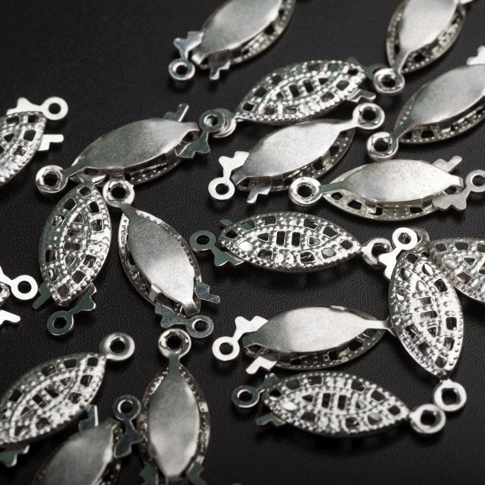 замочек-рыбка для жемчуга, цвет платина, 7x20x2.8 мм