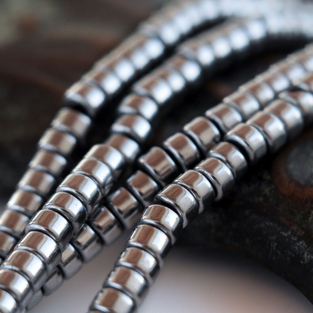 бусина гематит немагнитный синт., диск, цвет серебро, 3.5x1 мм