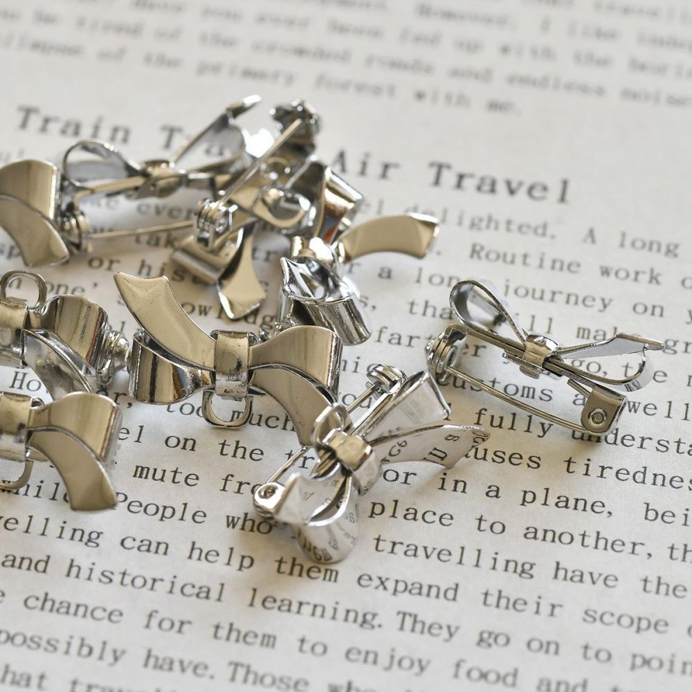 основа для броши "бантик", цвет платина, 28х17 мм