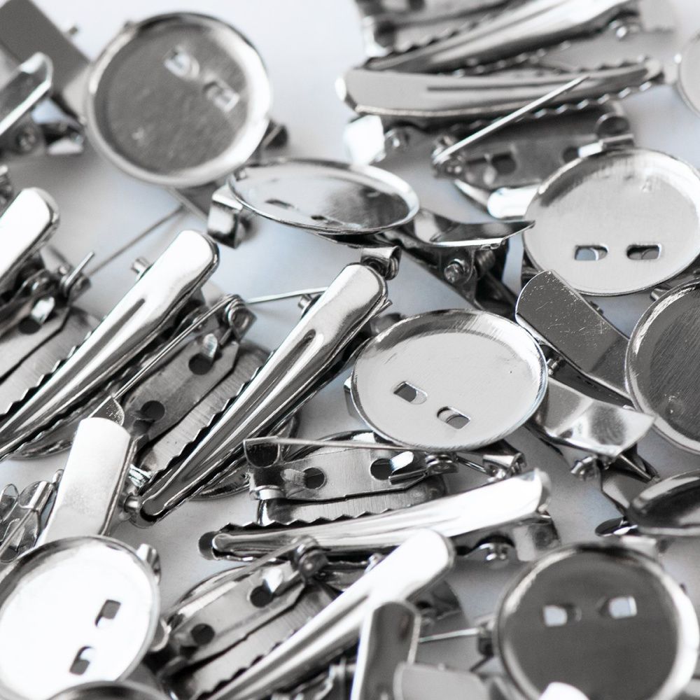 основа для броши-заколки "клип", цвет платина, 35х20х5 мм