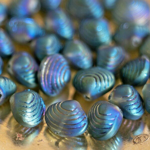 бусина "ракушка", стекло, цвет радужный матовый, 12х14.5х10 мм