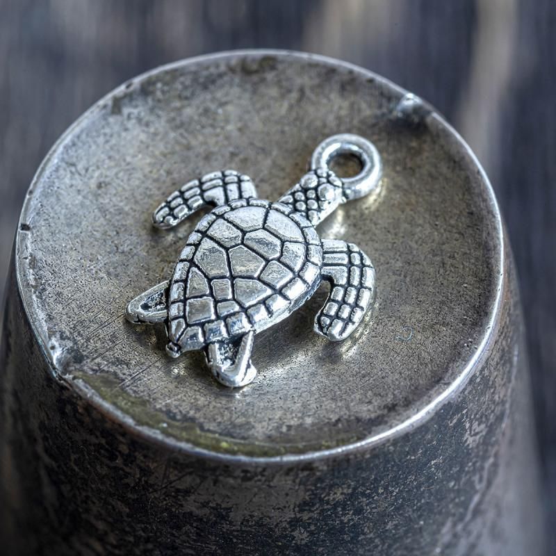 подвеска металлическая "черепашка", античное серебро, 16x12.4x2.2 мм