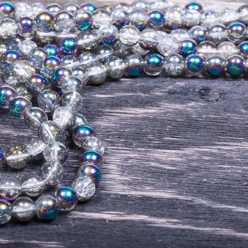 бусина, стекло "кракле", цвет прозрачный/бензиновый, 6 мм