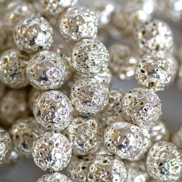 бусина лава натуральная 10, цвет серебряный металлик, 10 мм