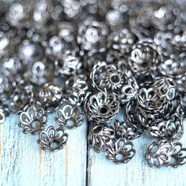 шапочка для бусин "маргаритка", цвет черный, 9x4 мм