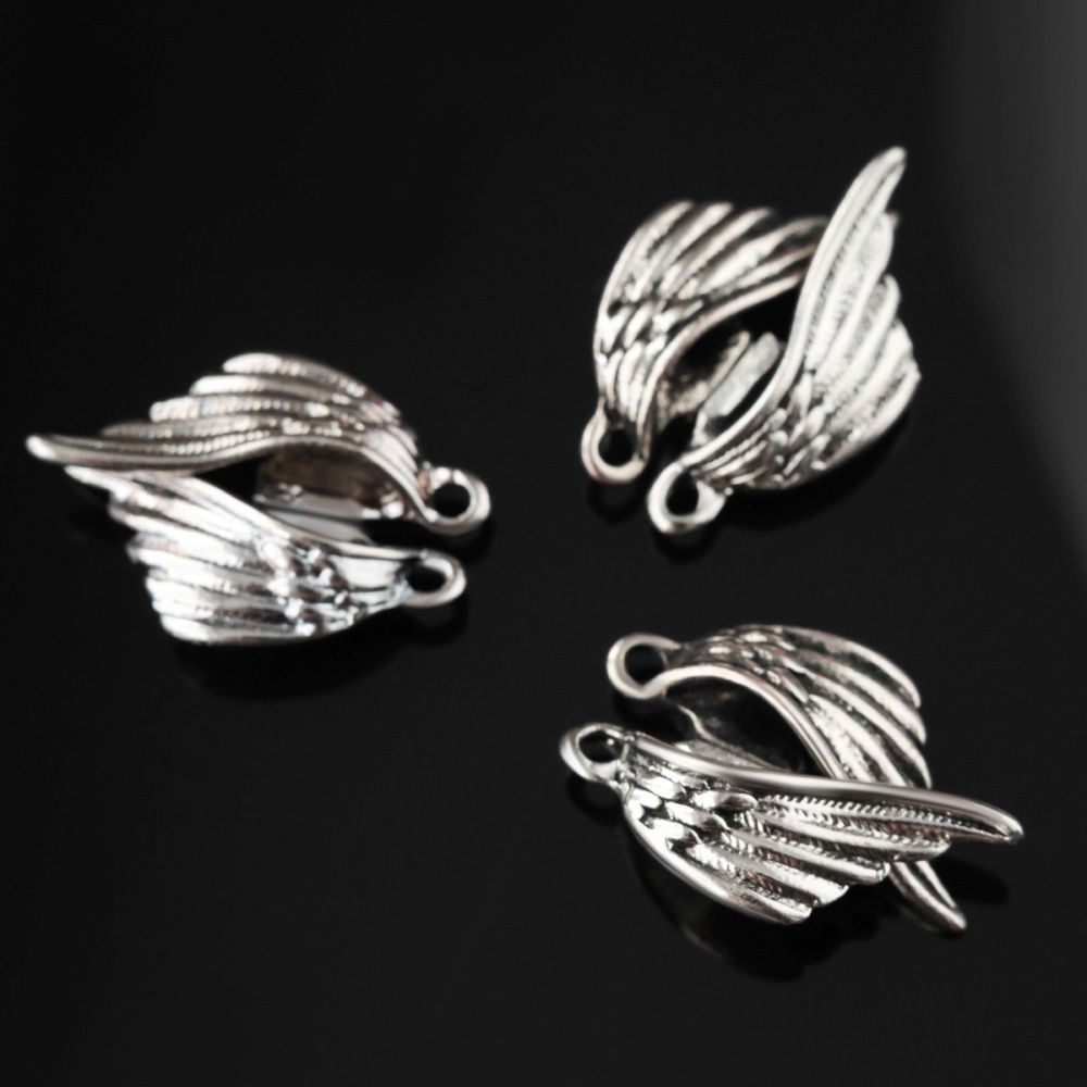 Замочки застежка магнитная "крылья", цвет античное серебро, 26x19x6.5 мм