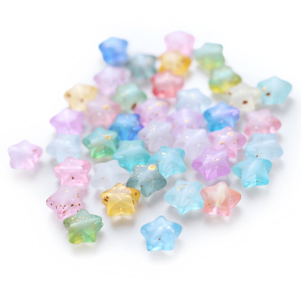 бусина, акрил "звездочка", матовая с фойлом, пастельный микс, 9x10x5 мм