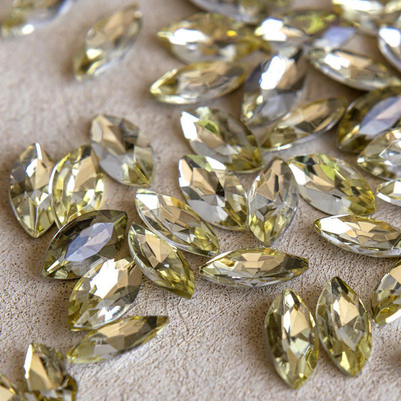 кабошон стекло кристалл, navette, цвет jonquil, 12х6 мм