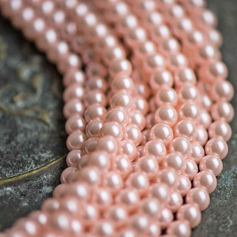 бусина, имитация жемчуга, стекло 6, цвет розовый, 6 мм