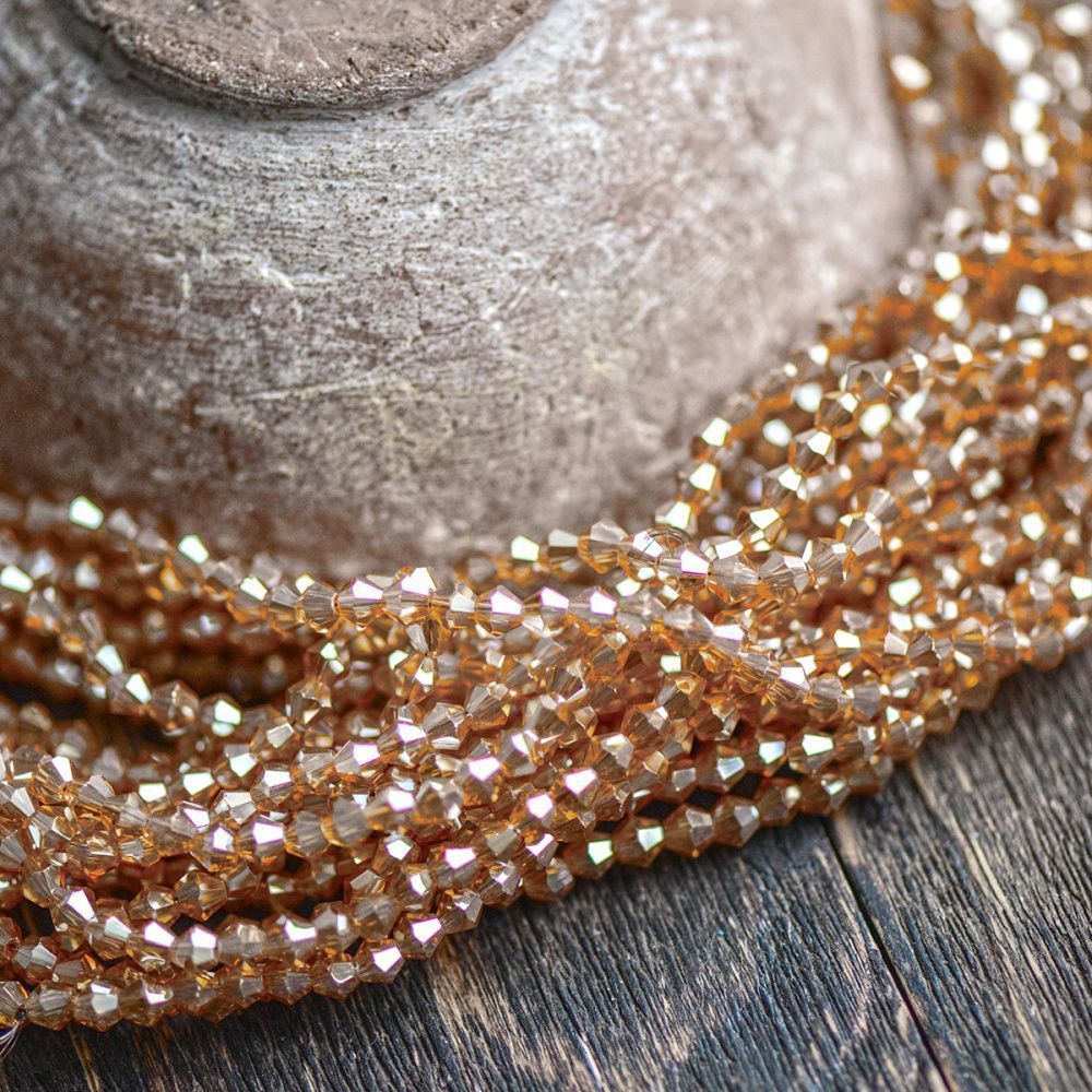 бусина, стекло биконус, цвет охристый бензиновый, 4 мм (уп.30+/-5 шт)