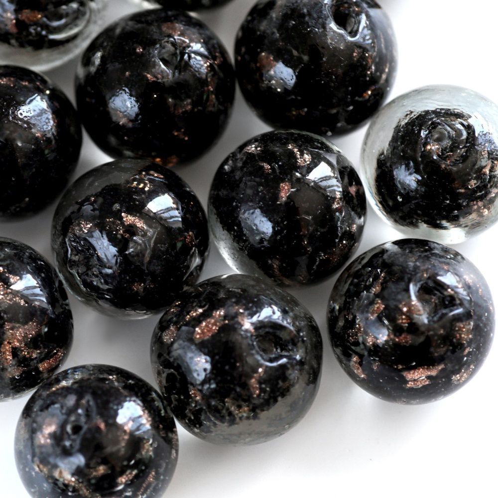 бусина, лэмпворк "росинки", стекло, цвет черный, 20x19 мм