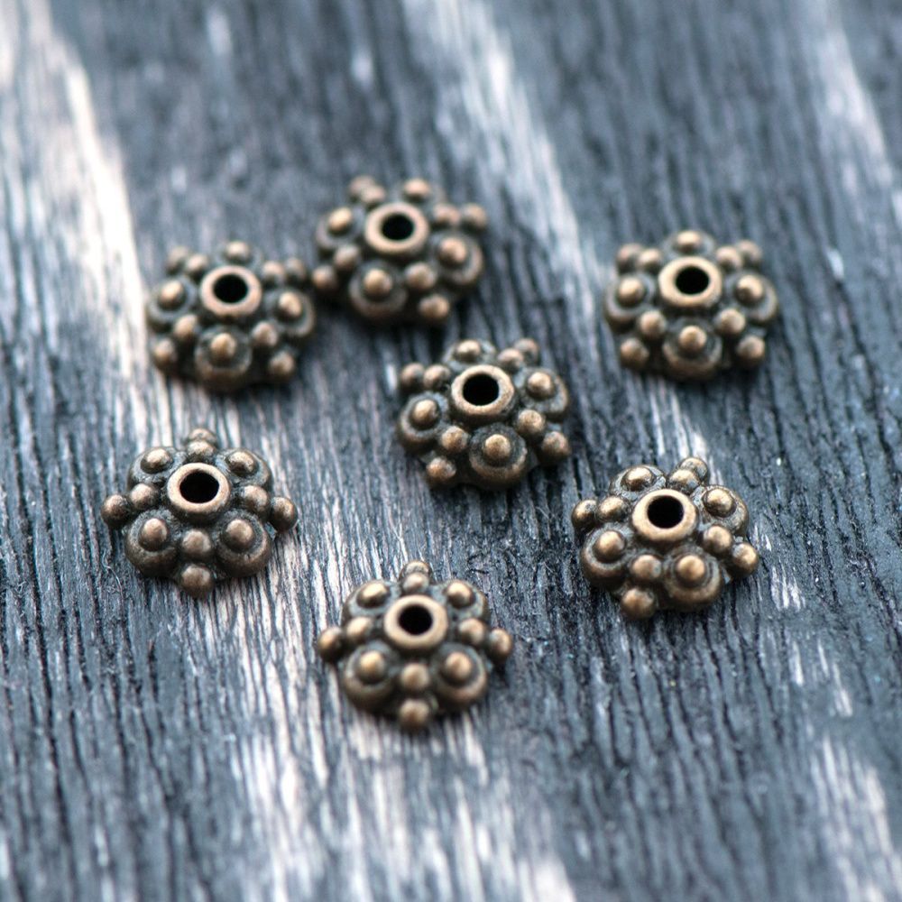 шапочка для бусин "заклепка", цвет античная бронза, 8х3 мм