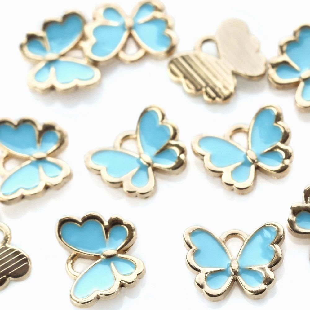 подвеска металлическая "бабочка", эмаль, цвет голубой, 10.5x13x3 мм