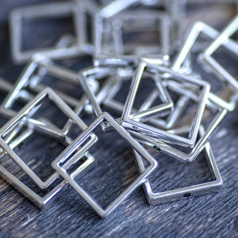 рамка для бусин "квадро", цвет античное серебро, 17x17x3 мм