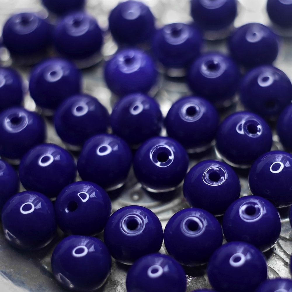 бусина, стекло 8, цвет темно-синий, 8 мм