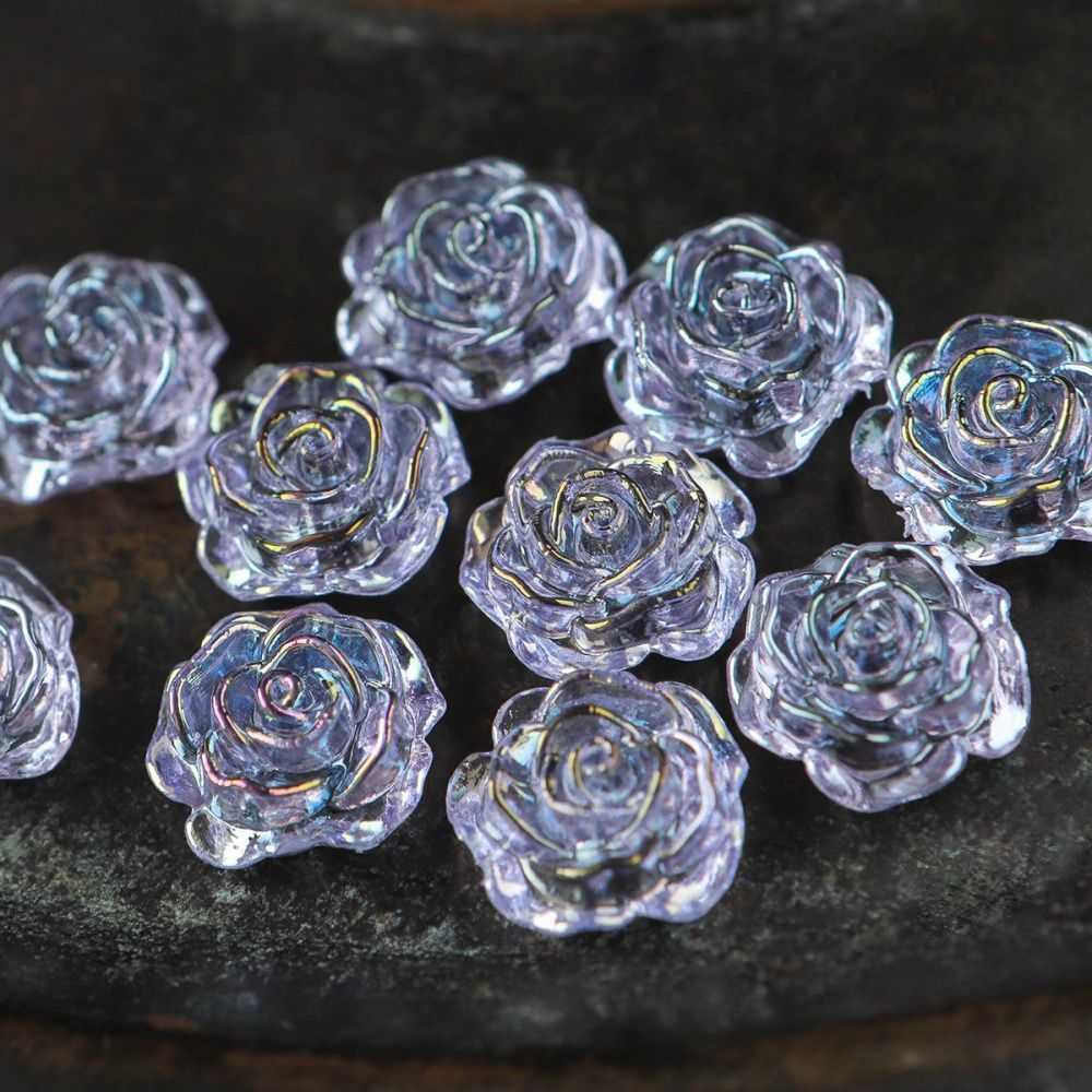 бусина-кабошон, акрил "роза", полупросверленная, цвет сиреневый, 15x16x6.5 мм