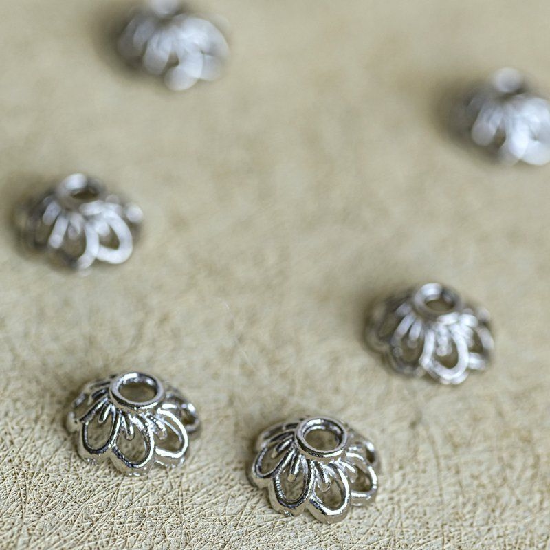 шапочка для бусин "маргаритка", цвет платина, 9x4 мм