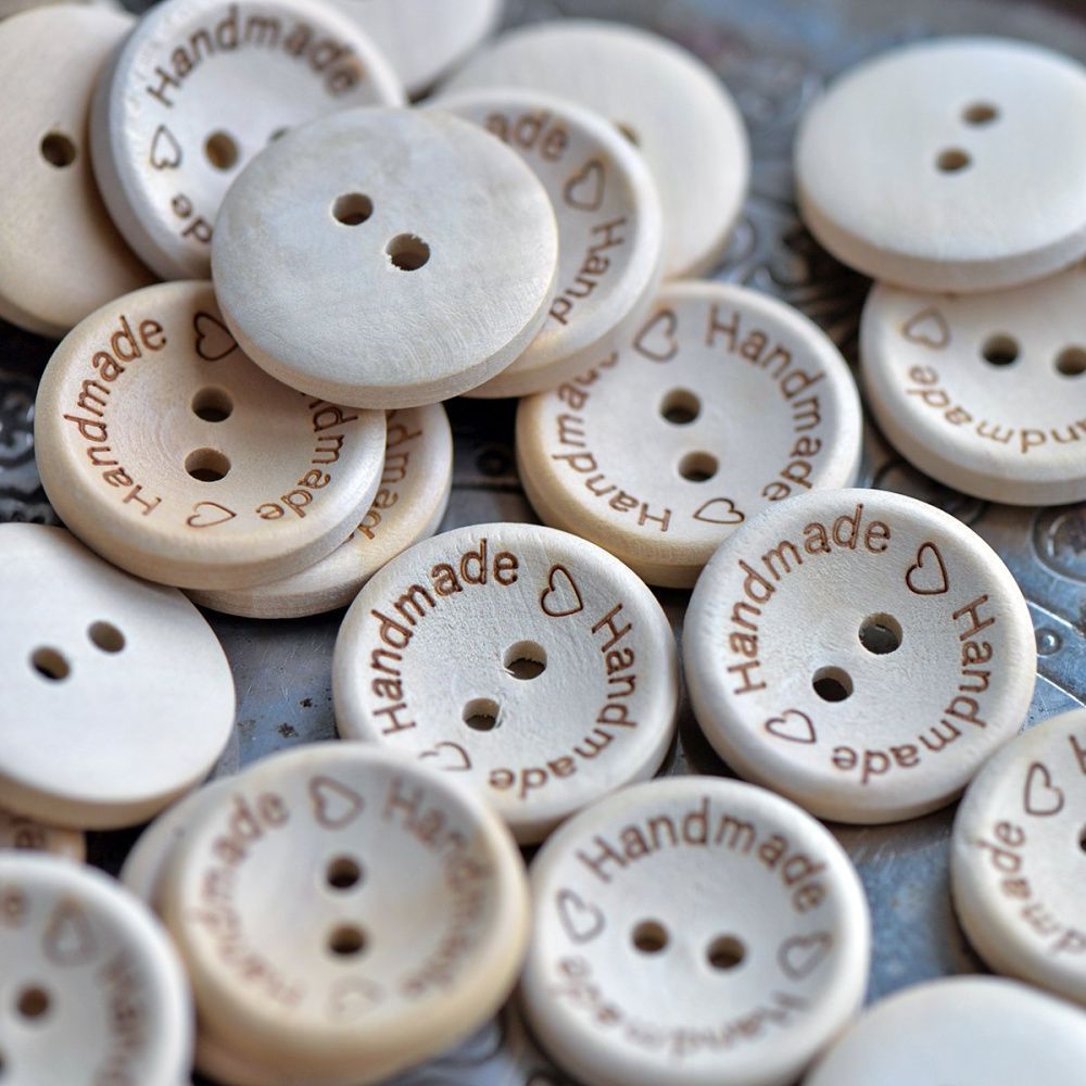 бусина-пуговица "handmade", дерево, цвет натуральный, 20х3.5 мм