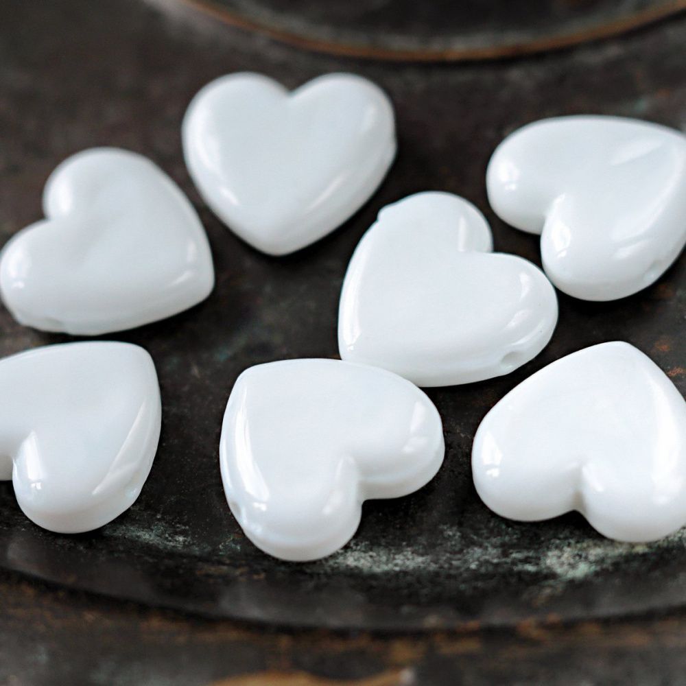 бусина, лэмпворк "сердце", стекло, цвет белый, 20x20x7 мм