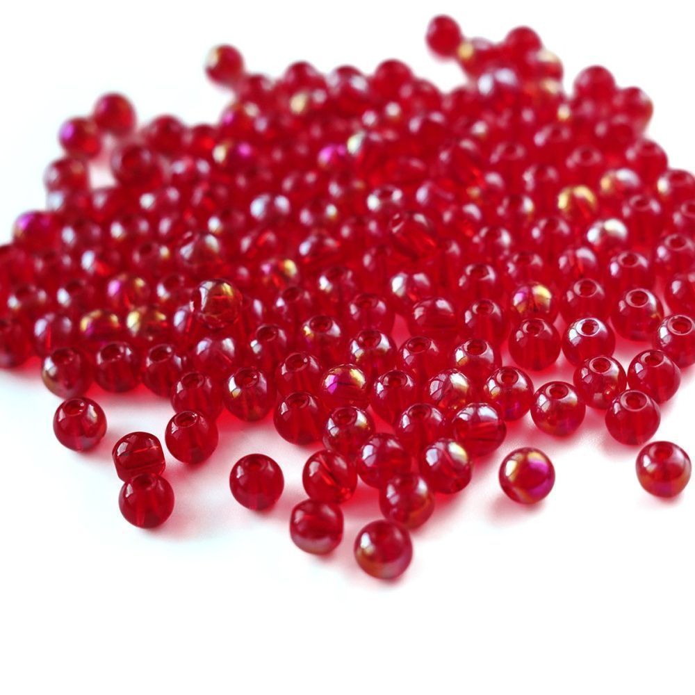 бусина, стекло 6, цвет красный ав, 6 мм