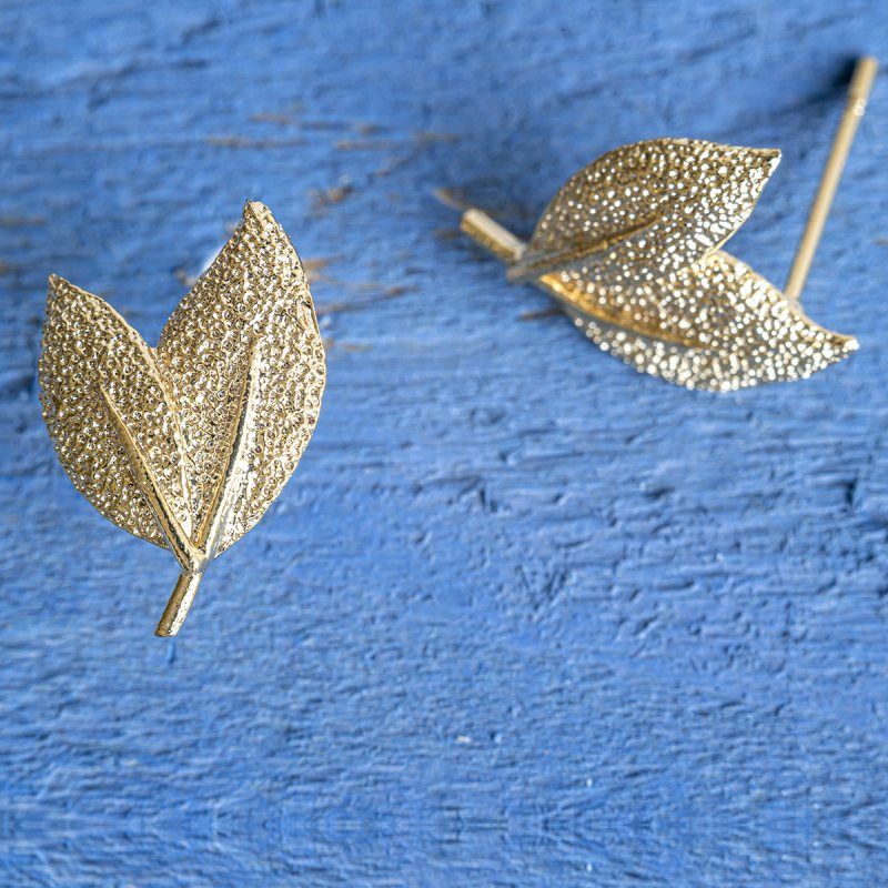 пуссеты "листики", позолоченные, цвет золото, 15.5x10 мм