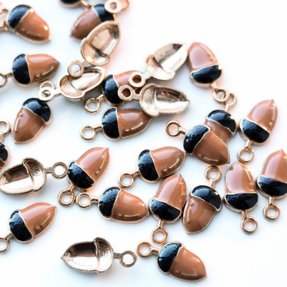 подвеска металлическая "жёлудь", эмаль, цвет коричневый, 17x8x3 мм