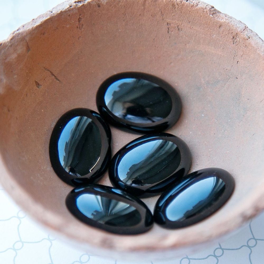 кабошон агат овальный, цвет черный, 30x22x6.8 мм