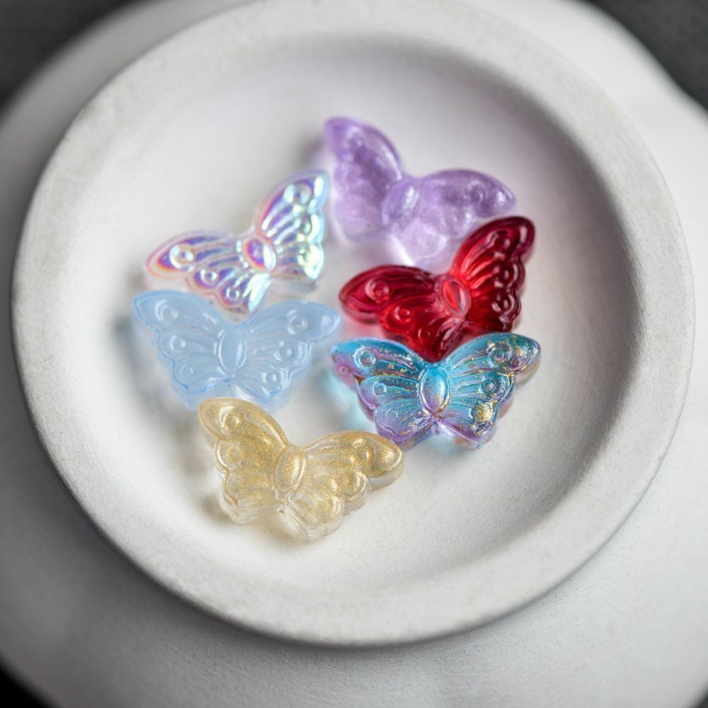 бусина "бабочка ночная", стекло, цветовой микс, 15x8x4.5 мм