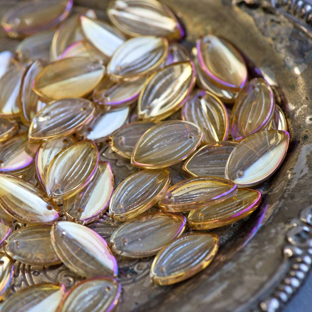 подвеска стеклянная "лепесток", цвет золотистый ав, 20.5x12x3.5 мм