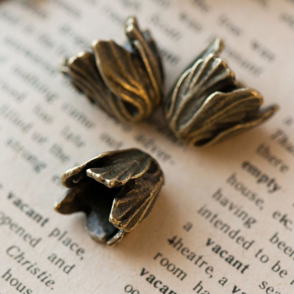 шапочка для бусин "тюльпан", цвет античная бронза, 16х18х18 мм