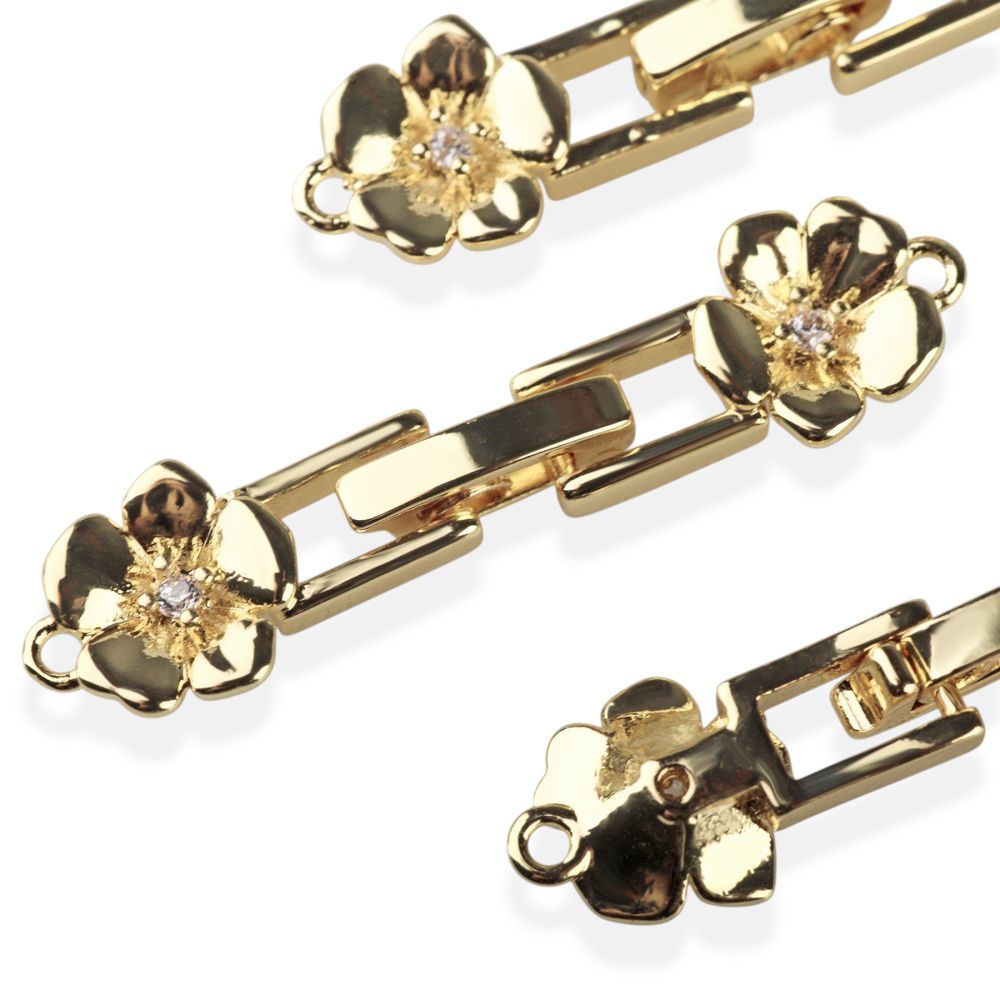 замок для украшений "плюмерия", позолота/циркон, 32.5x8x3 мм