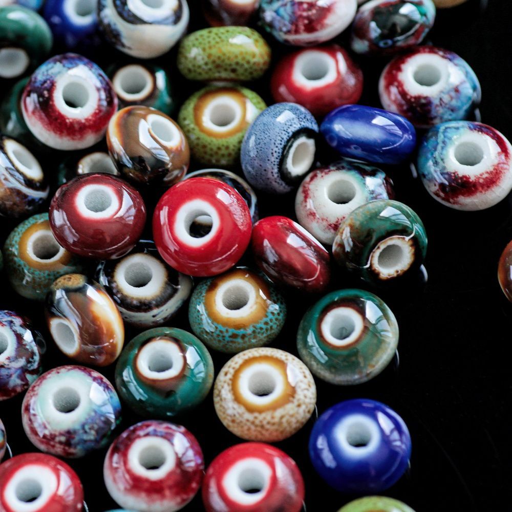 бусина, керамика "антик", абакус, цветовой микс, 12x7 мм