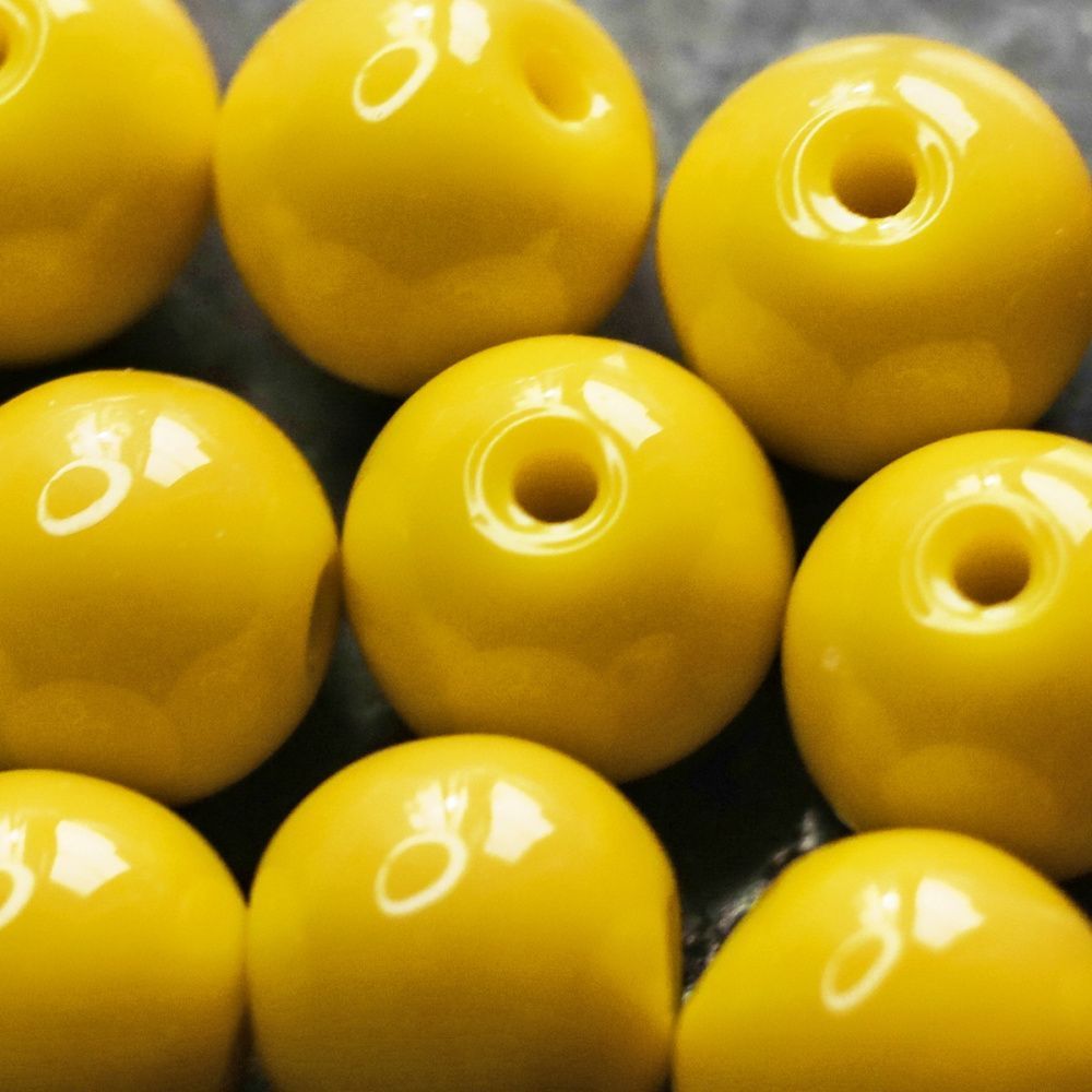 бусина, стекло 8, цвет желтый, 8 мм