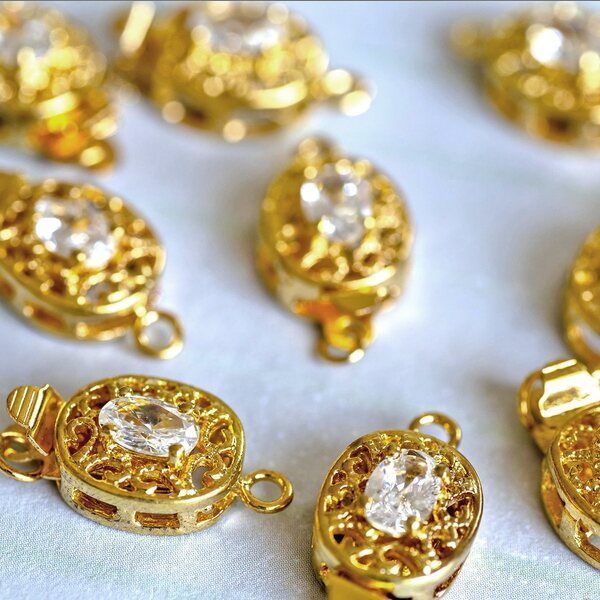 замок для украшений "люкарна", стразы, цвет золото, 19x10x6 мм