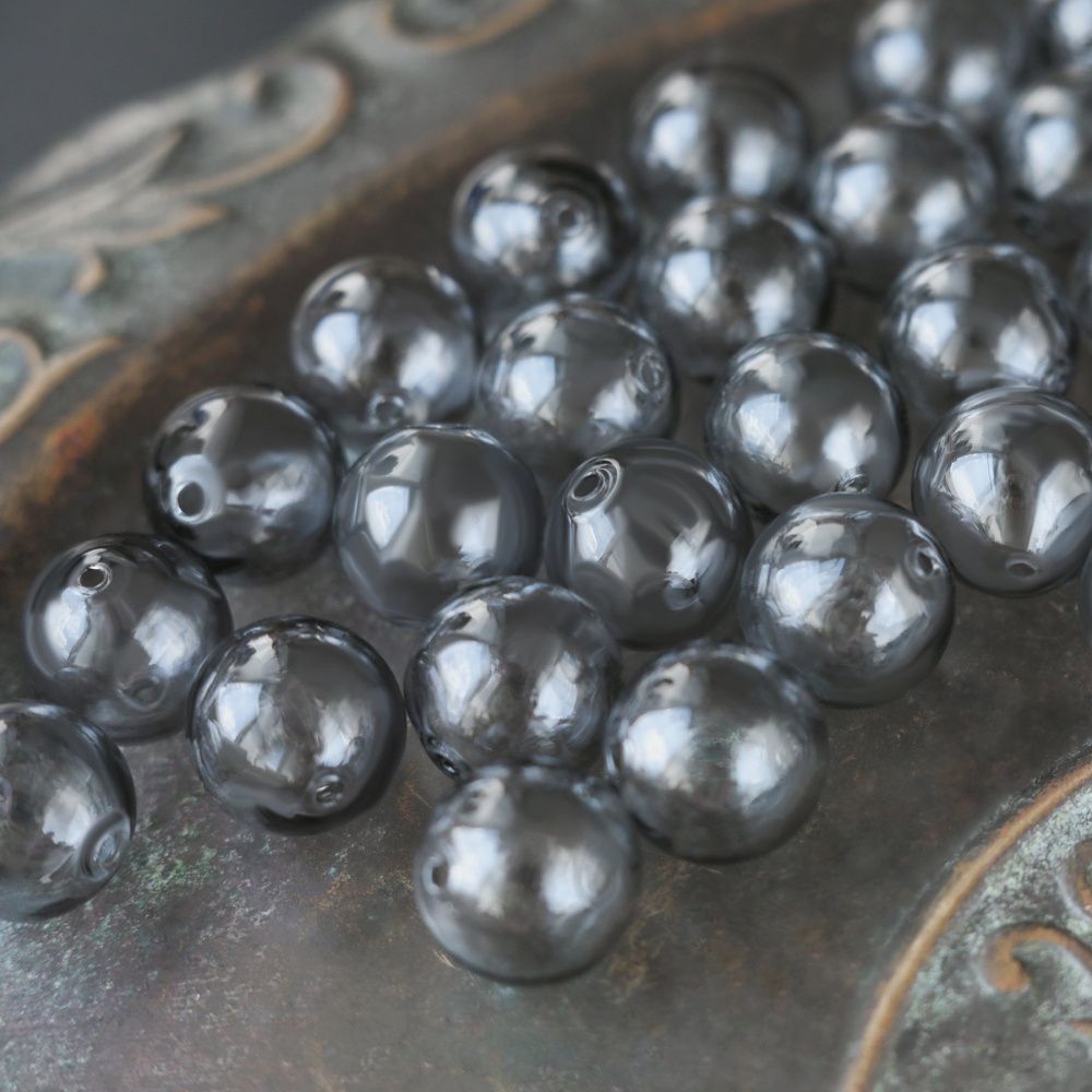 бусина, лэмпворк "шар", серый, 14 мм