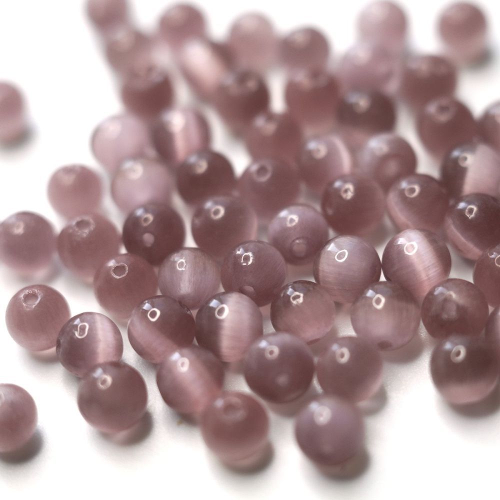 бусина "кошачий глаз", стекло, цвет увядшей розы, 6 мм