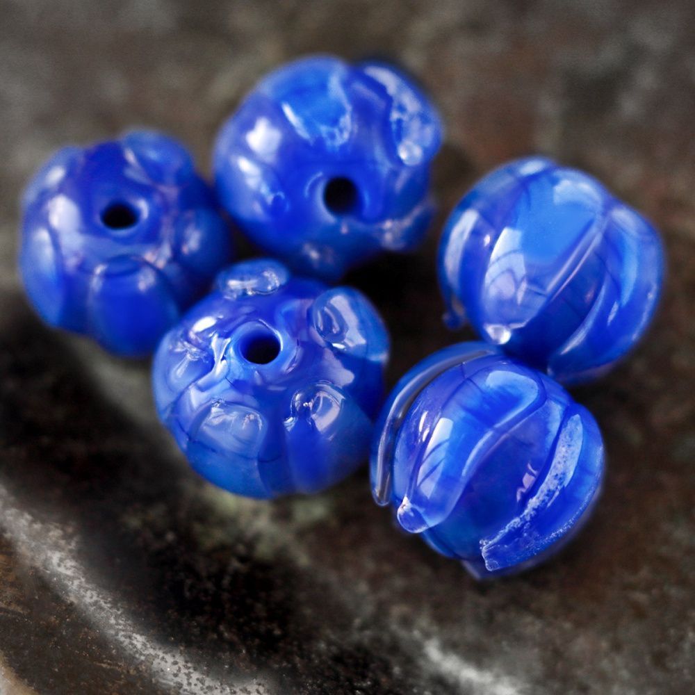 бусина, лэмпворк "бутончик", стекло, цвет синий, 11x12 мм