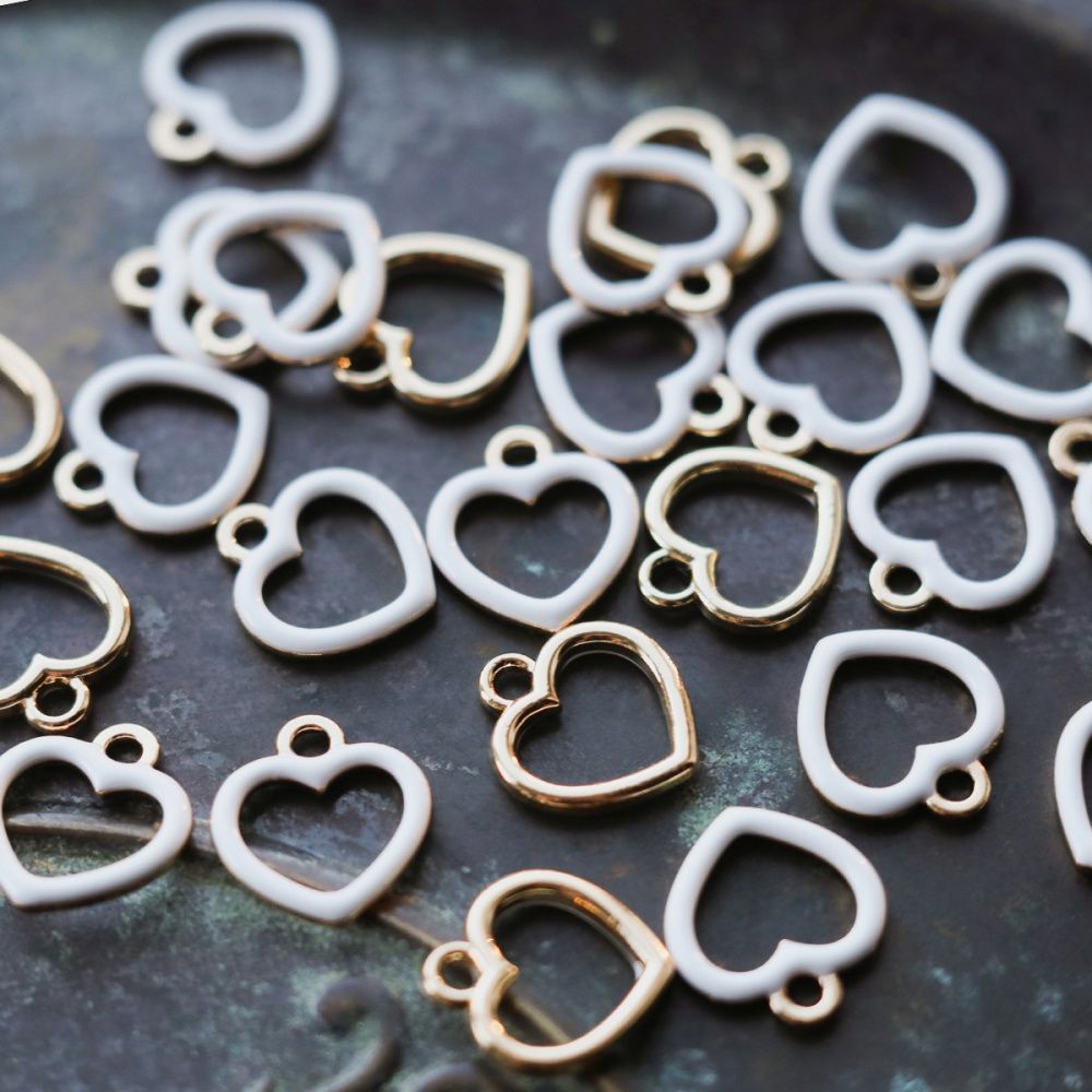 подвеска металлическая "сердечко", эмаль, цвет белый, 14x13x1.6 мм