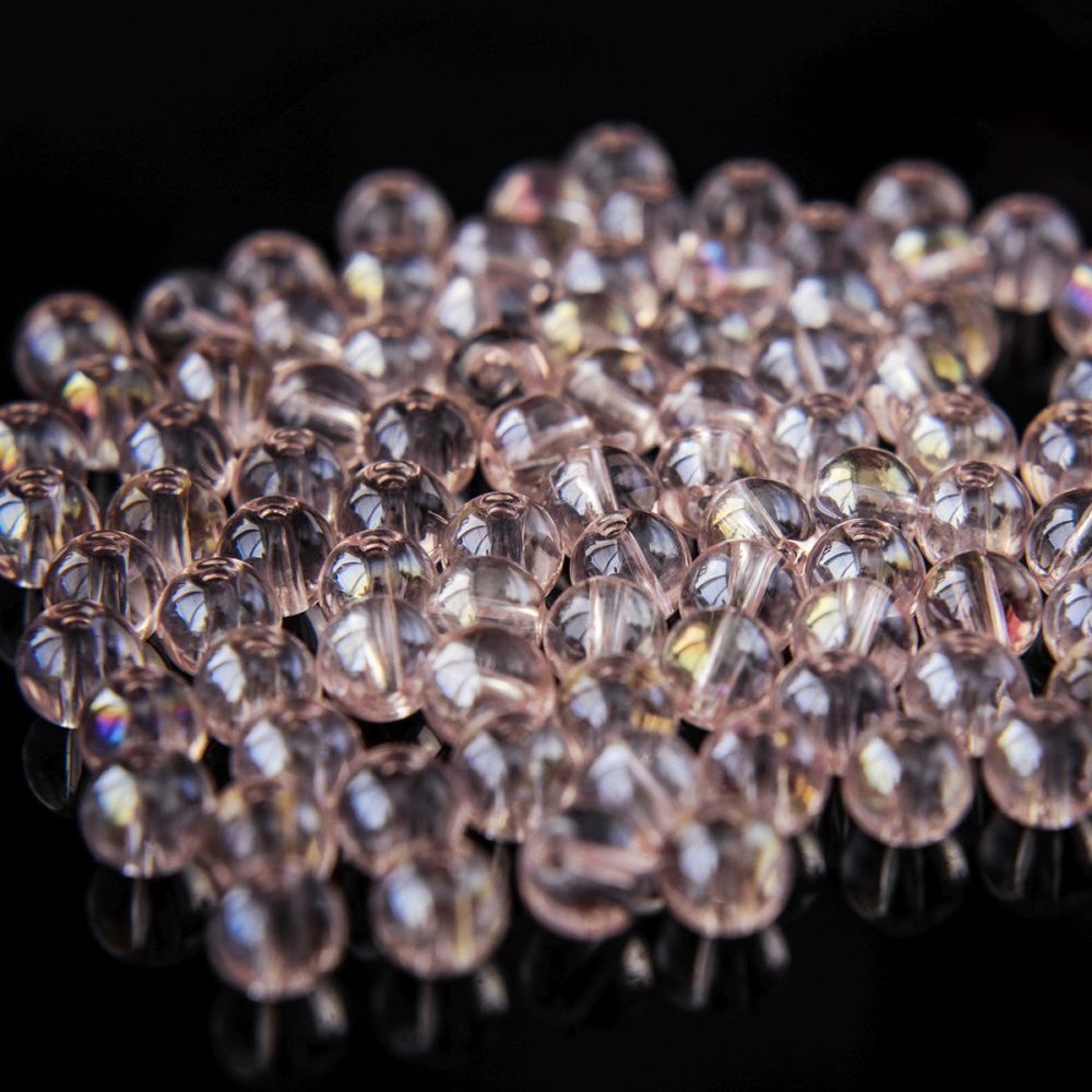 бусина, стекло 6, цвет розовый ав, 6 мм