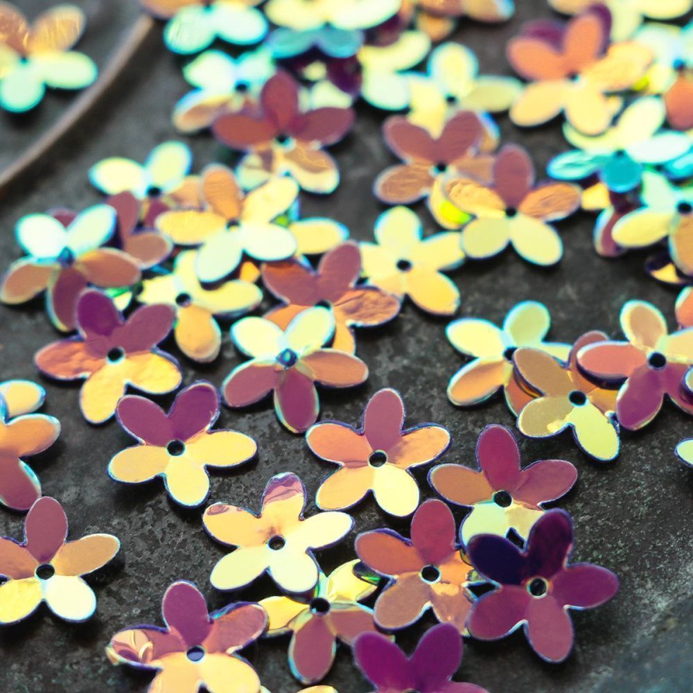 пайетки-цветочки, цвет фиолетовый/радужный, 10 мм