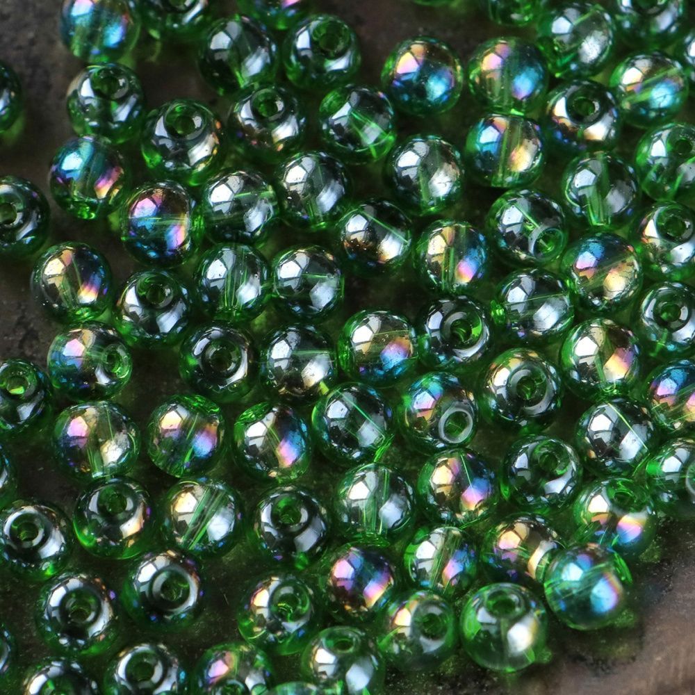 бусина, стекло 6, цвет зеленый ав, 6-6.5 мм