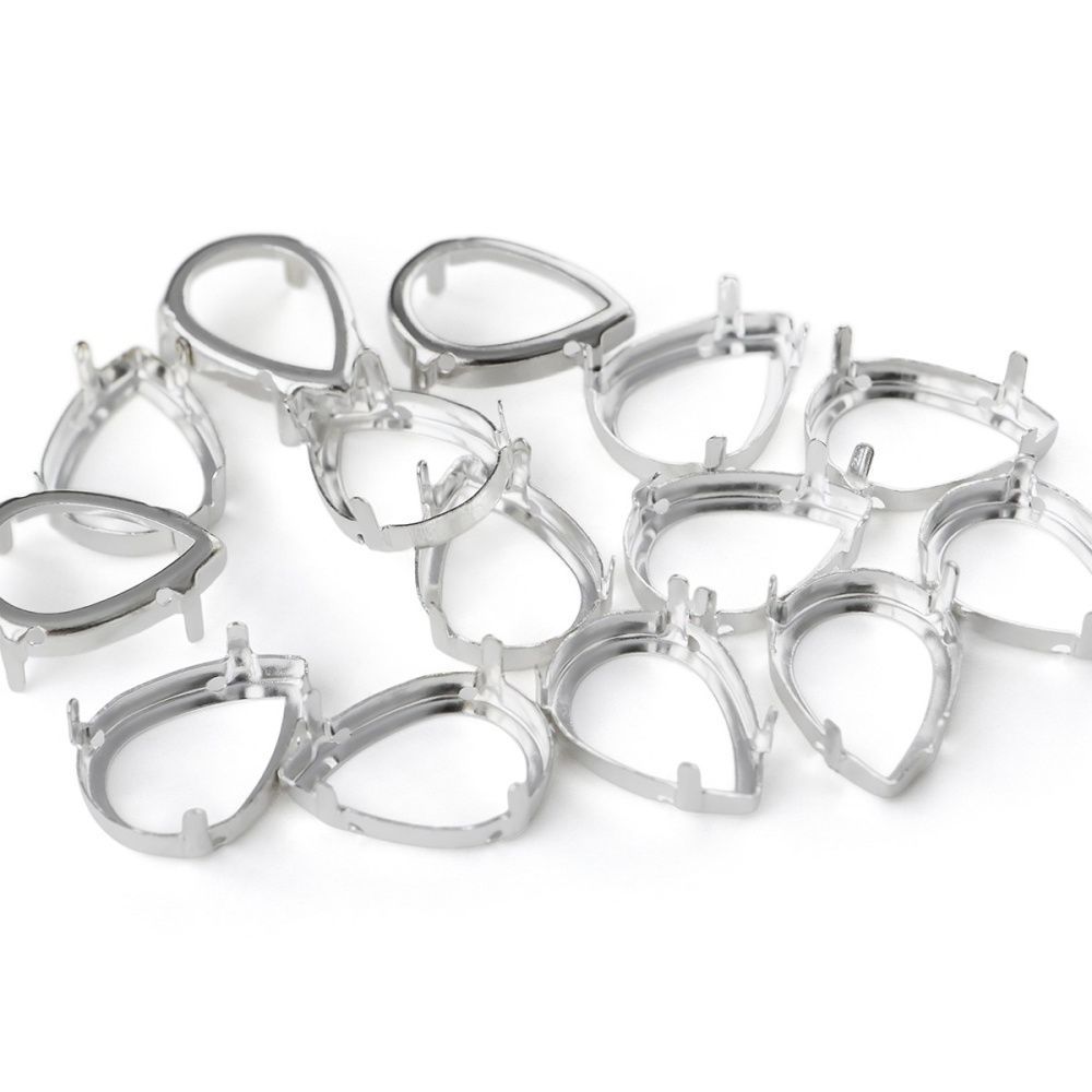 цапы для страз каплевидные, открытые, серебро, 25х18 мм