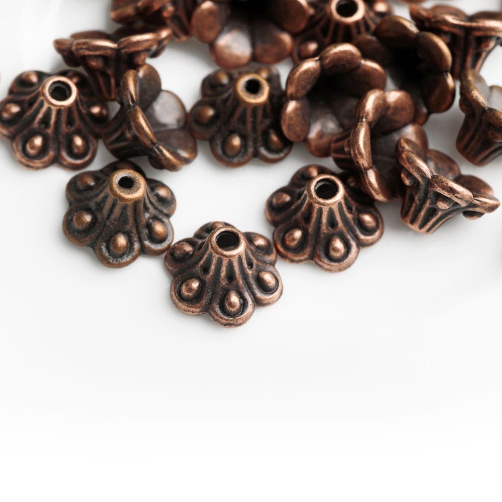 шапочка для бусин "колокольчик", цвет красная медь, 10 мм