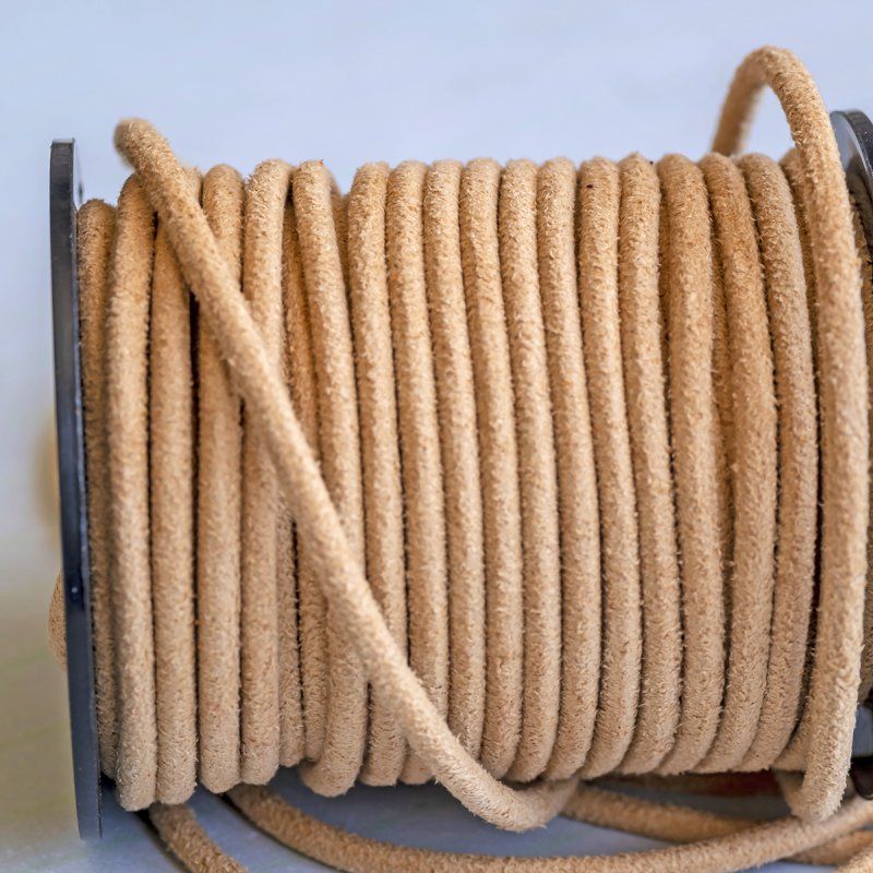 шнур из искусственной замши, круглый, бежевый, 3 мм